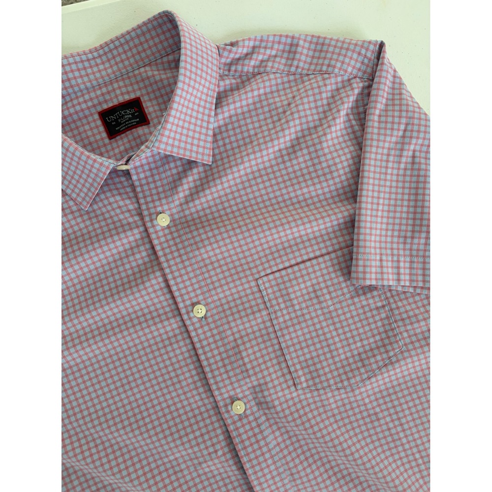 UNTUCKit Mens XL Regular Red Blue Gingham Check Short Sleeve Button Down Shirt